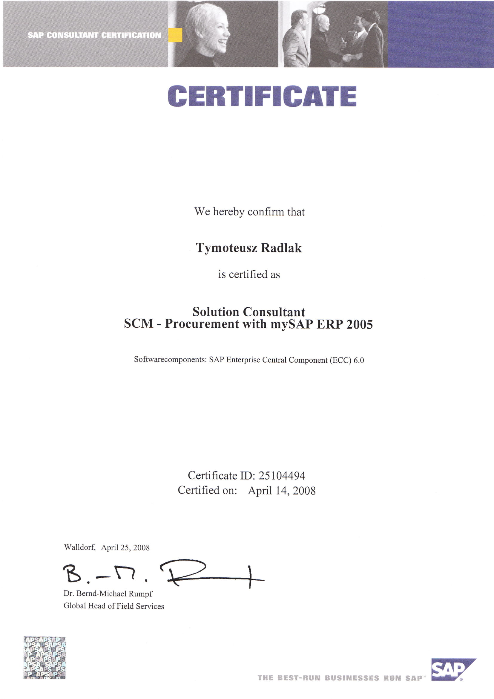 Certified - Solution Consultant SCM - Procurement with my SAP ERP